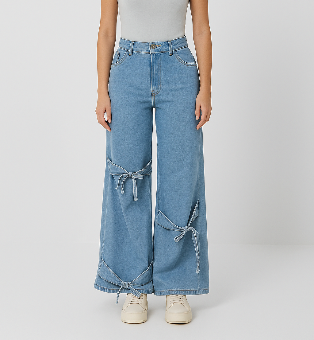 Amaya Bow Jeans β Stylish High-Waist Denim with Cute Bow Detailing for Trendy Girls