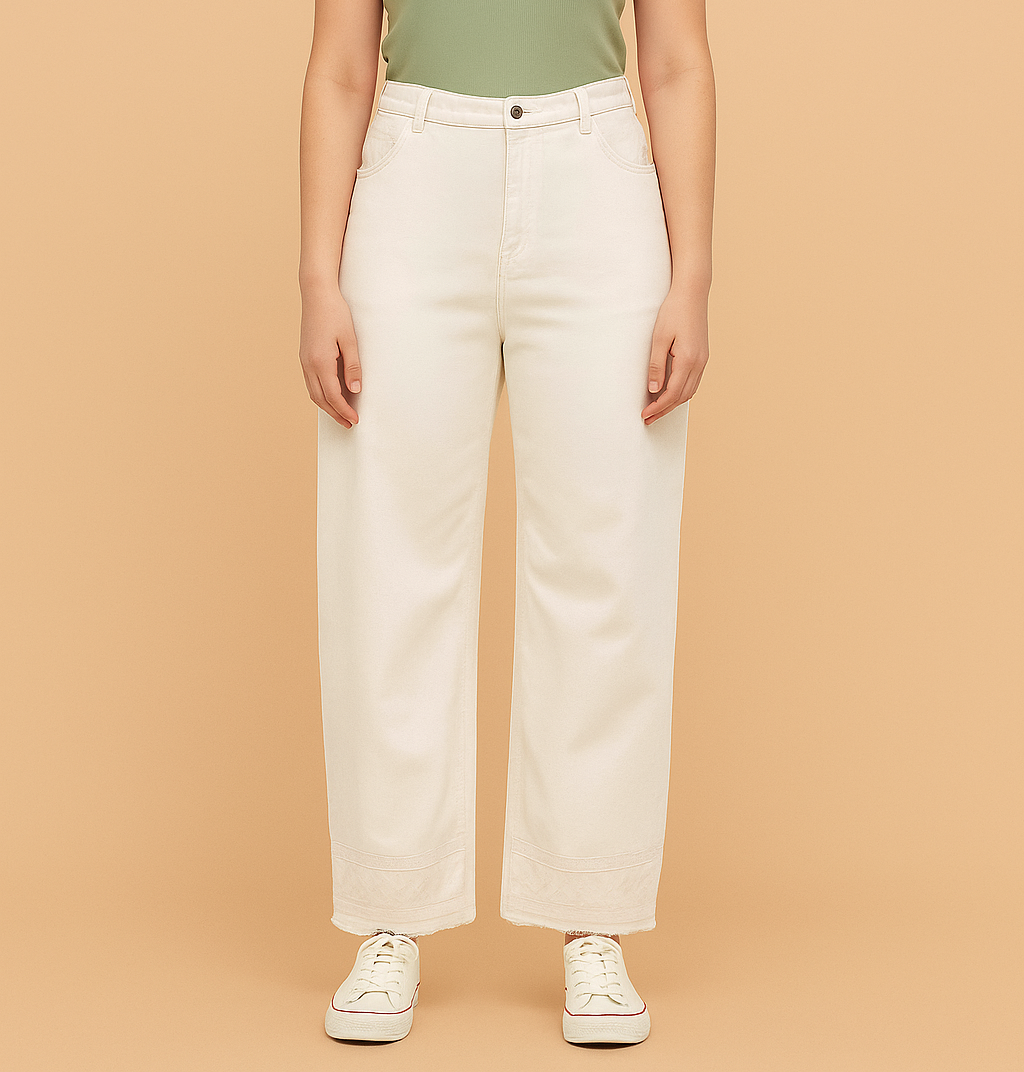 HIGH WAIST WIDE LEG EMBROIDERY ON BOTTOM  JEANS