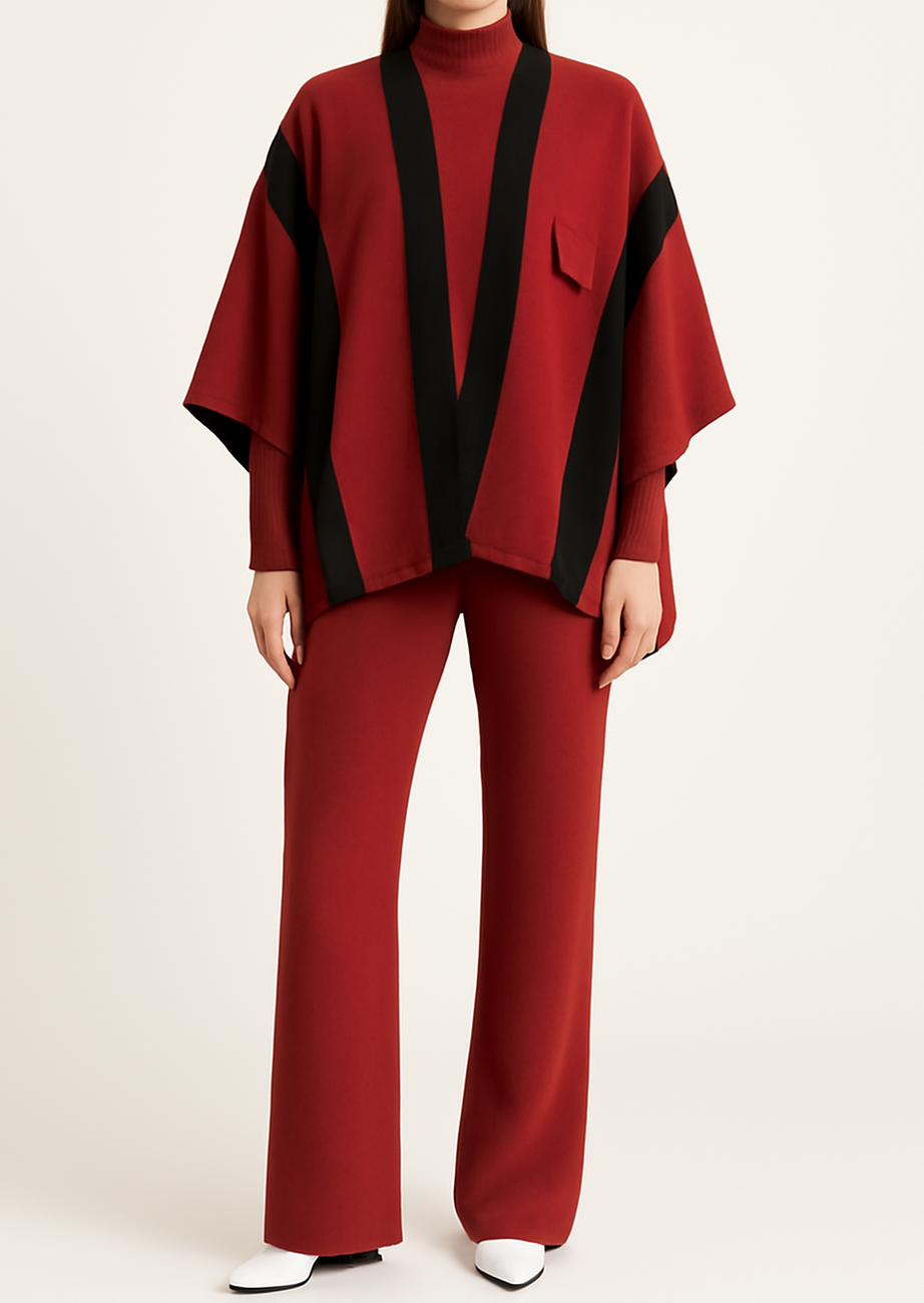 Elegant 3-Piece Knit Co-ord Set with Cape Shawl