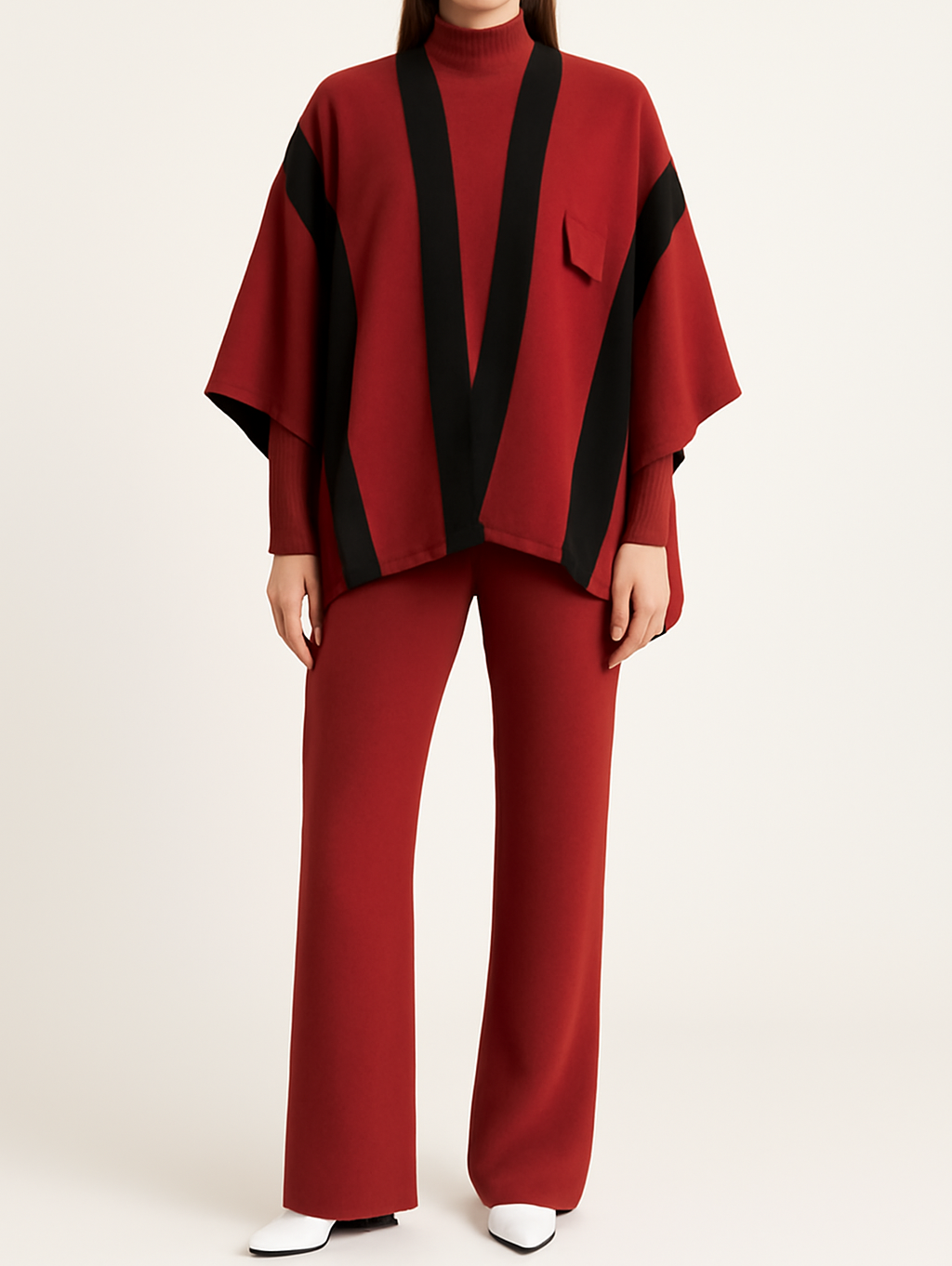 Elegant 3-Piece Knit Co-ord Set with Cape Shawl