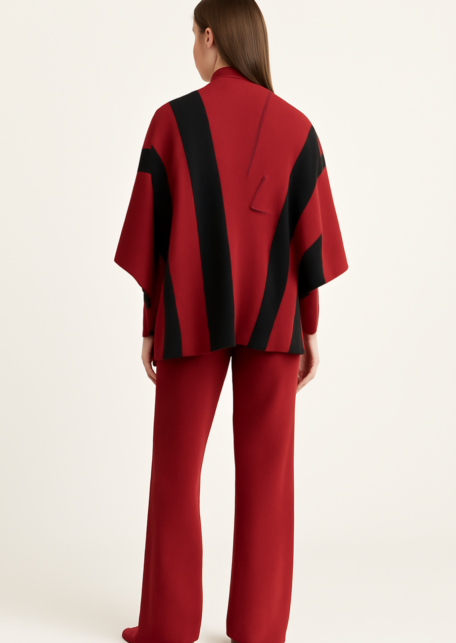 Elegant 3-Piece Knit Co-ord Set with Cape Shawl