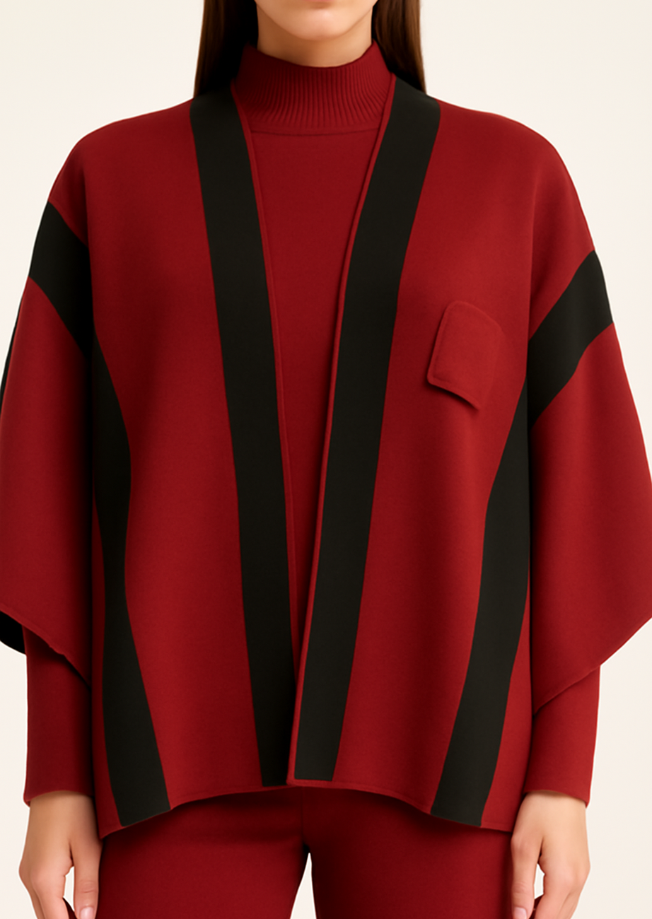 Elegant 3-Piece Knit Co-ord Set with Cape Shawl