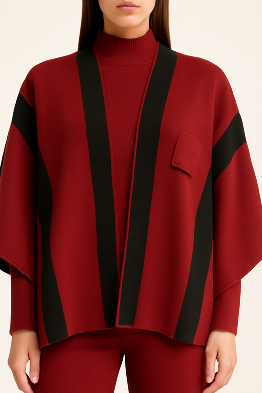 Elegant 3-Piece Knit Co-ord Set with Cape Shawl