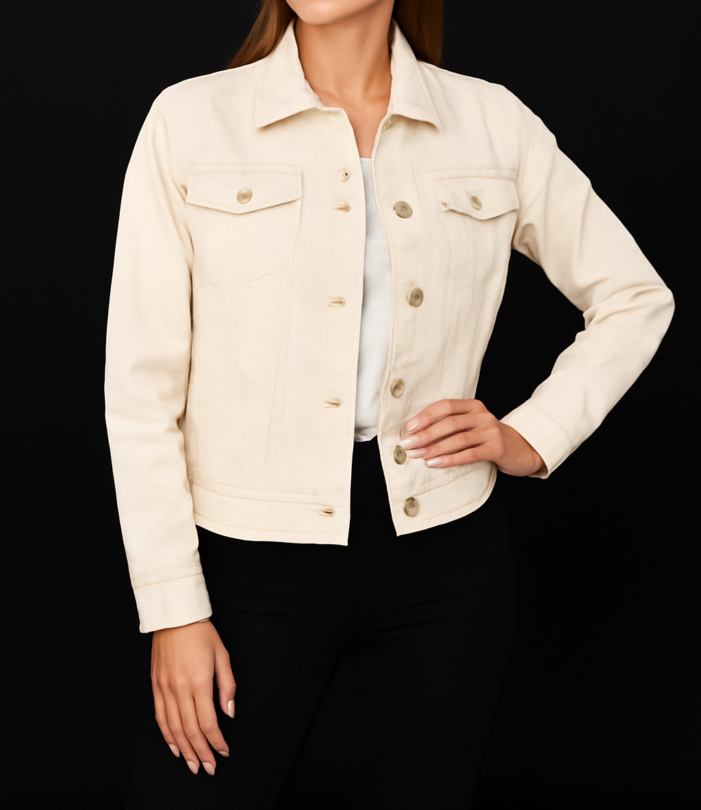 Women’s Off-White Classic Denim Jacket – Casual Everyday Layer