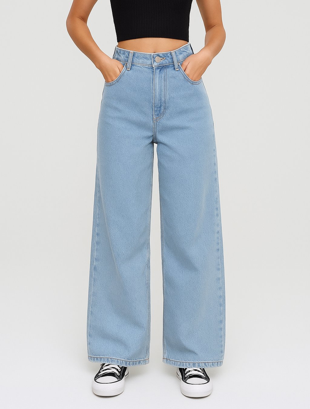 ice blue high waist wide leg denim jeans for women