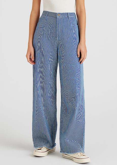 Ice Blue High-Waist Wide-Leg baggy Denim Jeans for Women