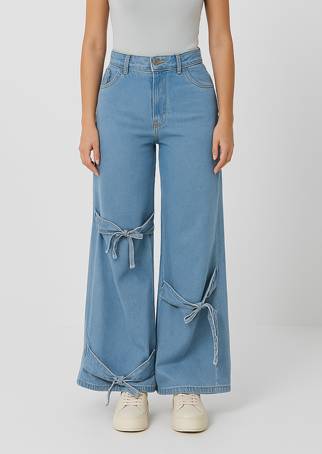 Amaya Bow Jeans – Stylish High-Waist Denim with Cute Bow Detailing for Trendy Girls