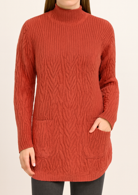 Cozy Cable Knit Turtleneck Sweater in Rich Rust