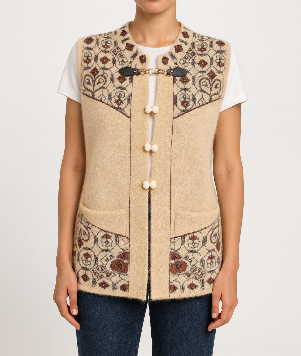 Women's Winterwear Woollen Sleeveless Cardigan/Sweater (Made of Pure Wool)