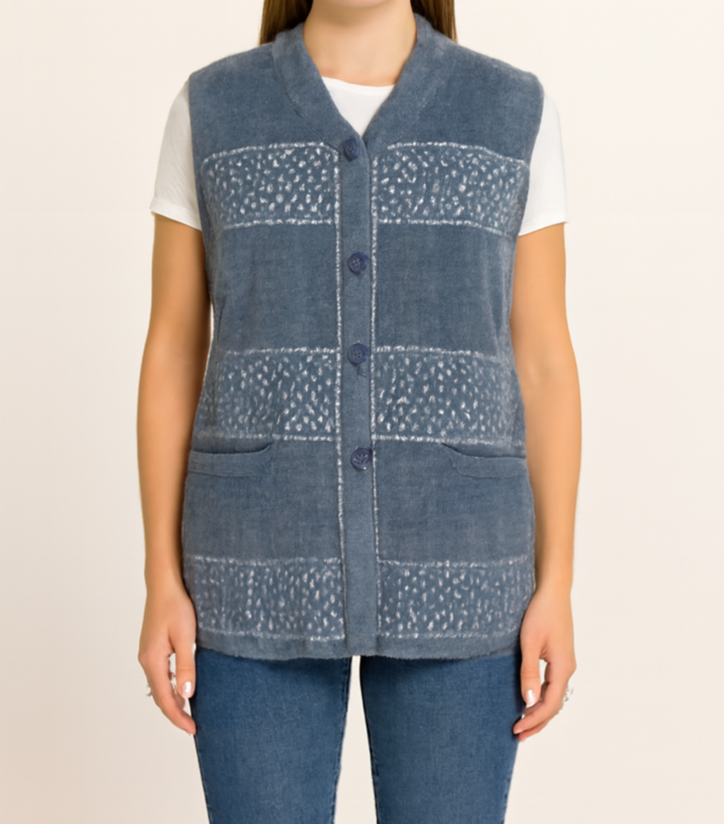 Cozy Chic: The Blue Textured Knit Vest Collection