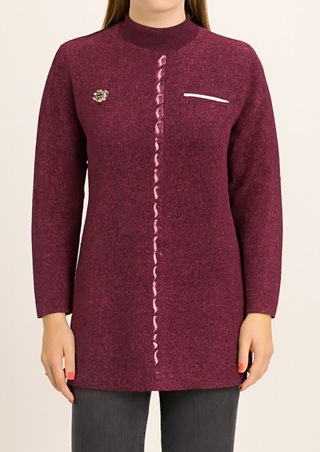 Chic Burgundy Knit Sweater with Embroidered Detailing