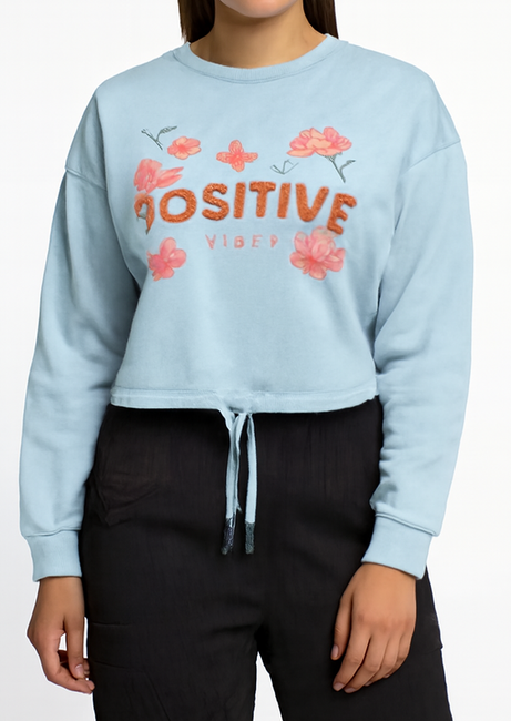 Positive Vibes Embroidered Sweatshirt with Floral Detail