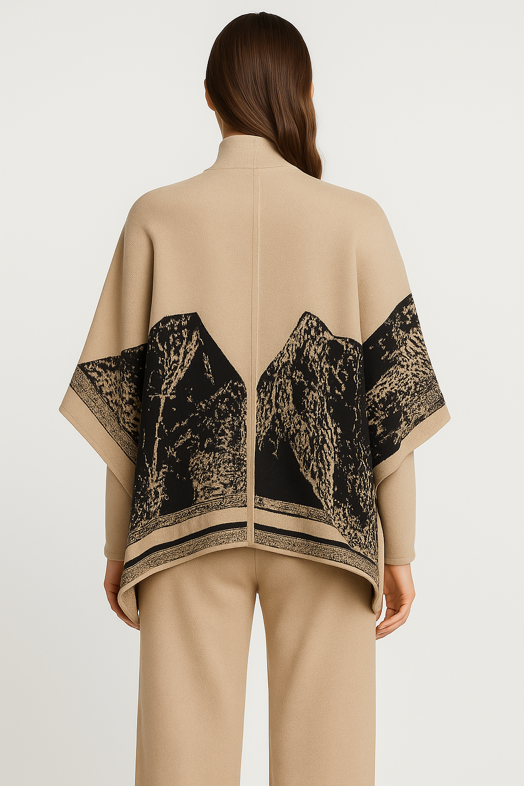 Luxe Burgundy Jacquard Knit Poncho & Wide-Leg Pant Set