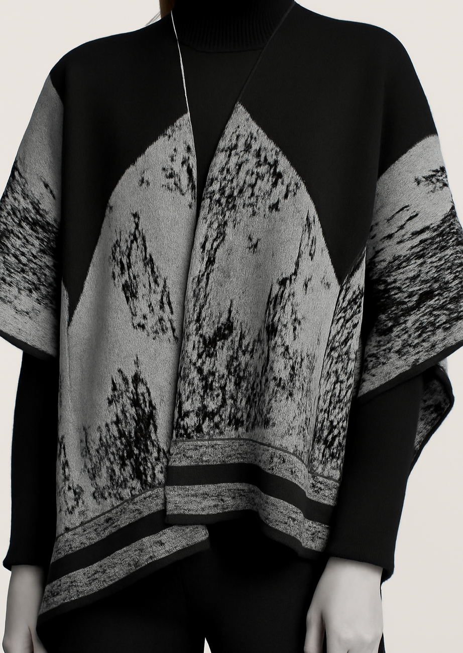 Luxe Burgundy Jacquard Knit Poncho & Wide-Leg Pant Set