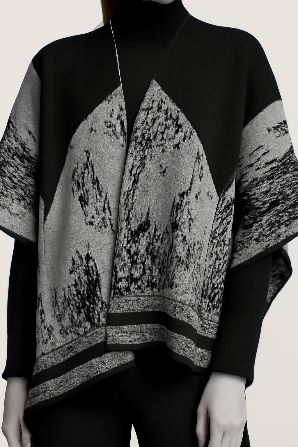 Luxe Burgundy Jacquard Knit Poncho & Wide-Leg Pant Set