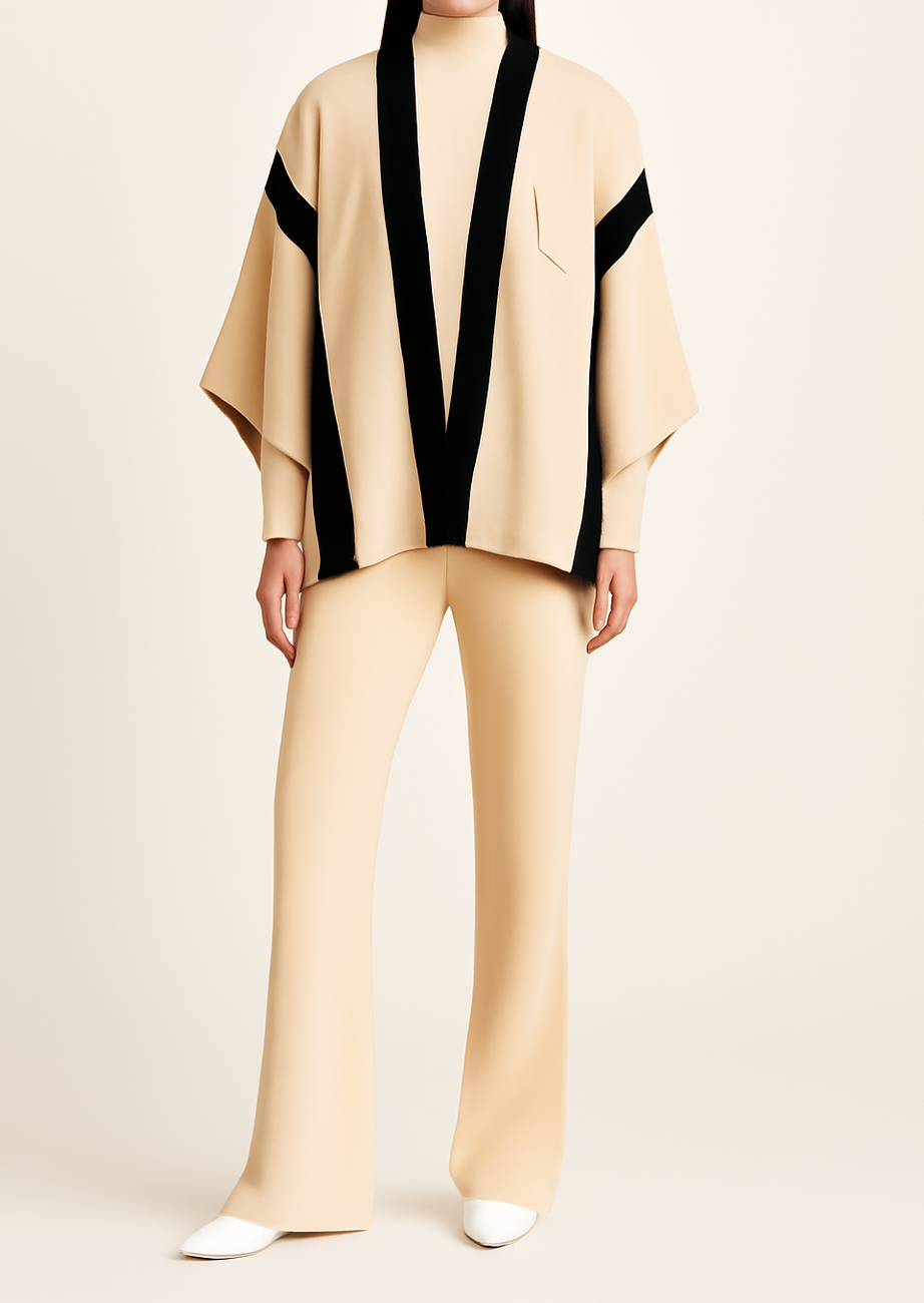 Stylish Winter Knit Ensemble with Drape Cape