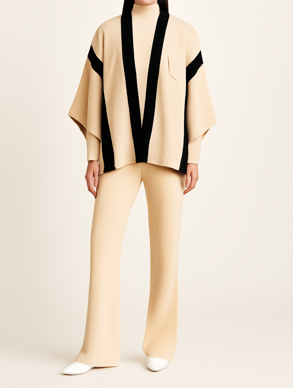 Stylish Winter Knit Ensemble with Drape Cape