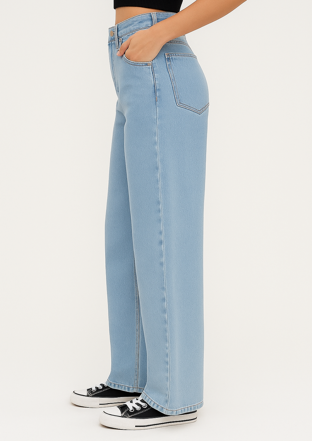 ice blue high waist wide leg denim jeans for women
