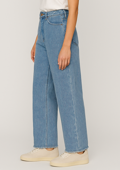 Ice Blue High-Waist Wide-Leg baggy Denim Jeans for Women