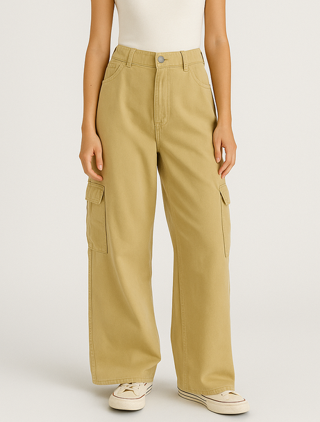 Girls' Casual Versatile Loose Fit Washed Denim Cargo Pants ...
