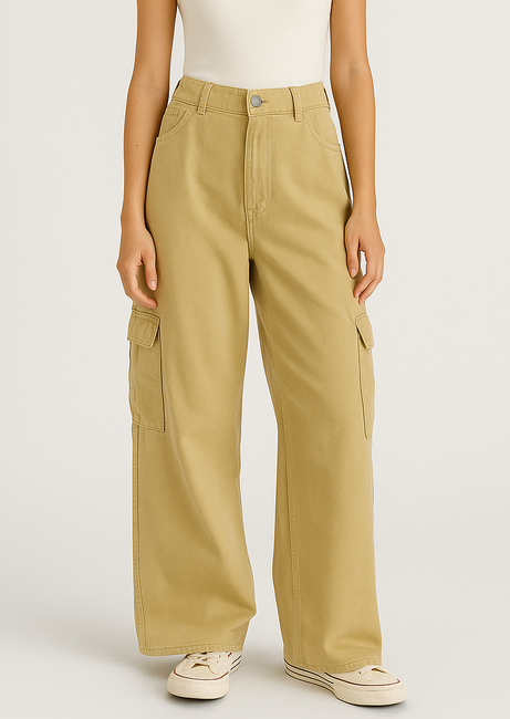 Girls' Casual Versatile Loose Fit Washed Denim Cargo Pants ...