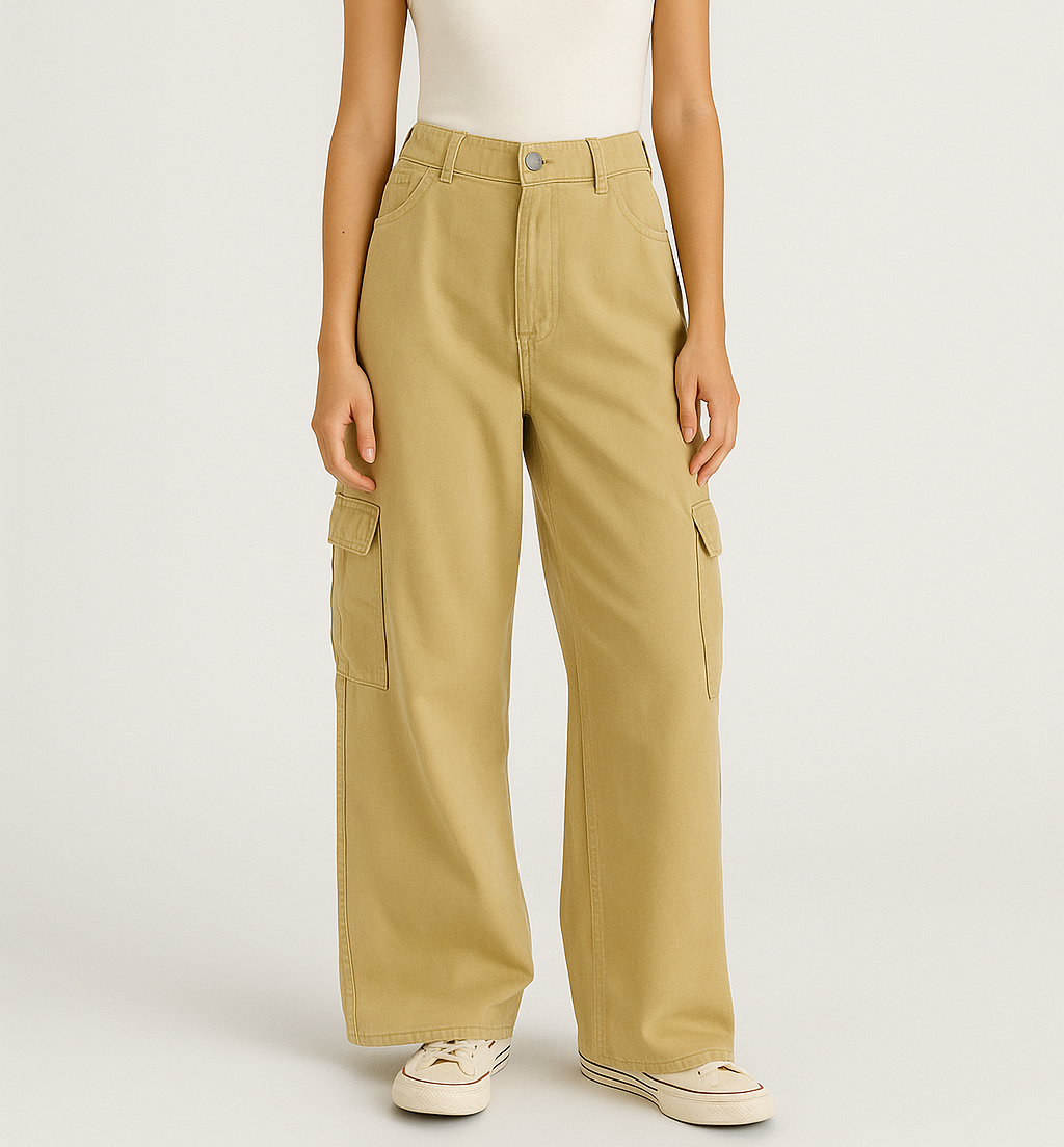 Girls' Casual Versatile Loose Fit Washed Denim Cargo Pants ...