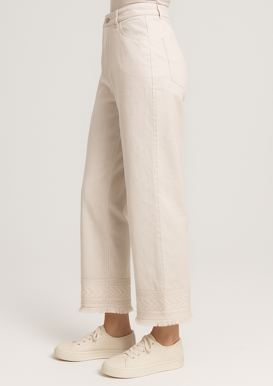 HIGH WAIST WIDE LEG EMBROIDERY ON BOTTOM  JEANS