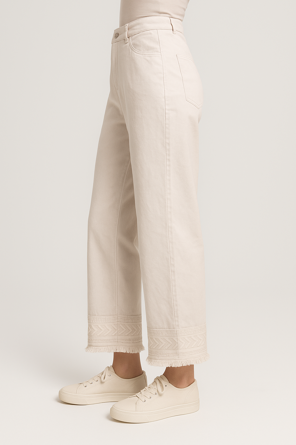 HIGH WAIST WIDE LEG EMBROIDERY ON BOTTOM  JEANS