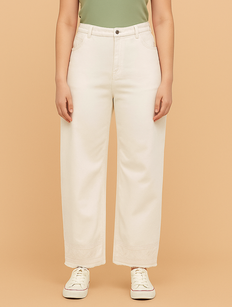 HIGH WAIST WIDE LEG EMBROIDERY ON BOTTOM  JEANS