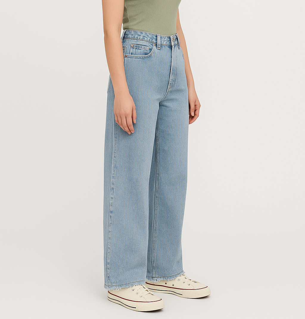 Striped Denim Flapper (Sky blue)