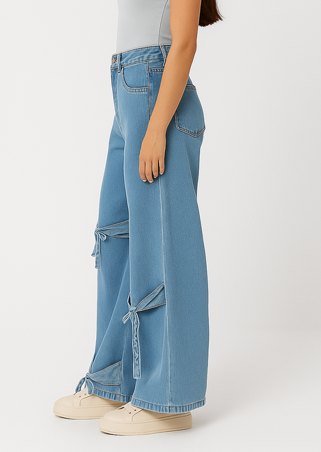 Amaya Bow Jeans – Stylish High-Waist Denim with Cute Bow Detailing for Trendy Girls