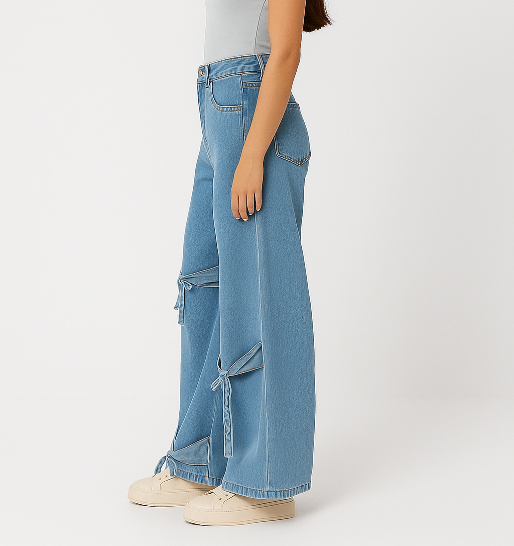 Amaya Bow Jeans – Stylish High-Waist Denim with Cute Bow Detailing for Trendy Girls