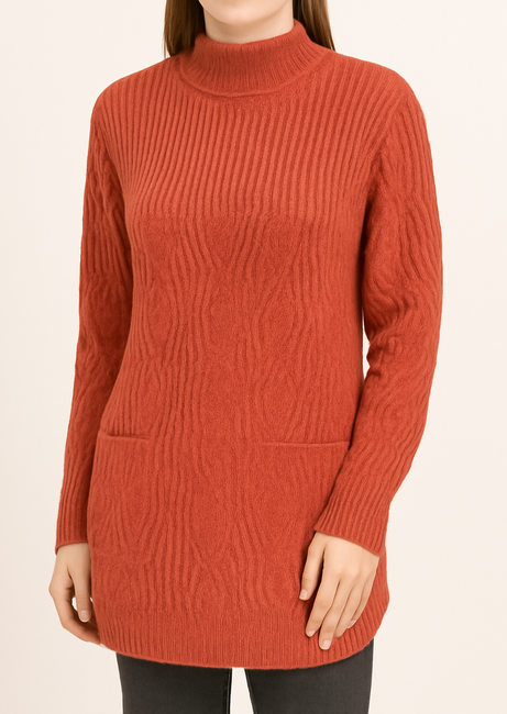 Cozy Cable Knit Turtleneck Sweater in Rich Rust