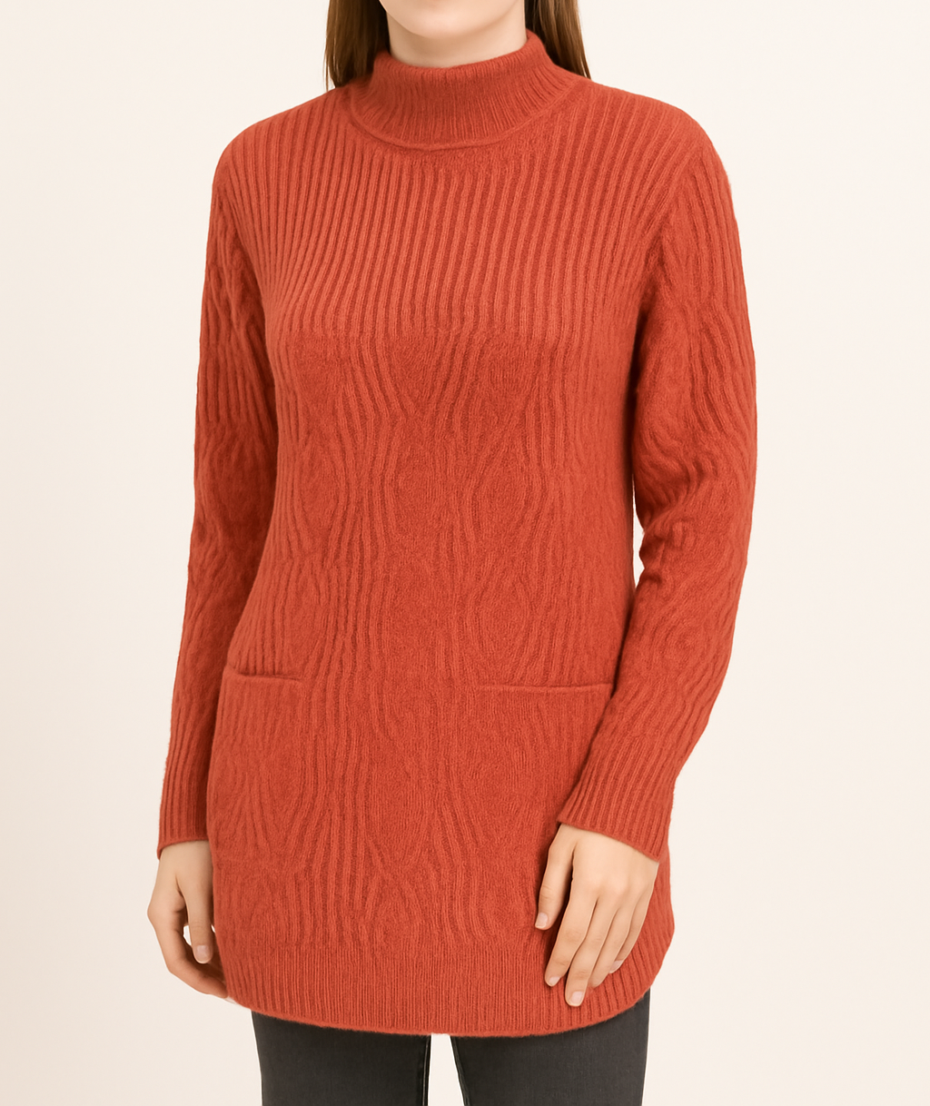 Cozy Cable Knit Turtleneck Sweater in Rich Rust