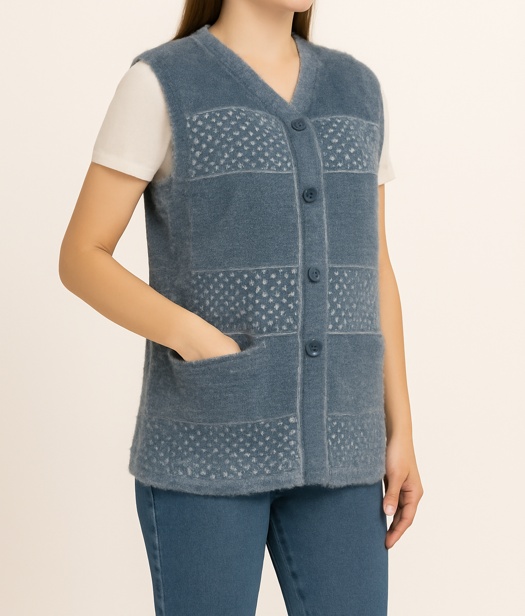 Cozy Chic: The Blue Textured Knit Vest Collection