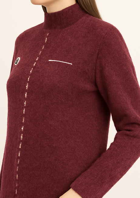 Chic Burgundy Knit Sweater with Embroidered Detailing