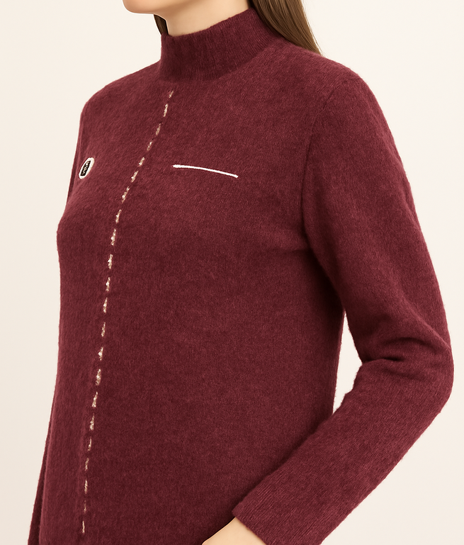 Chic Burgundy Knit Sweater with Embroidered Detailing