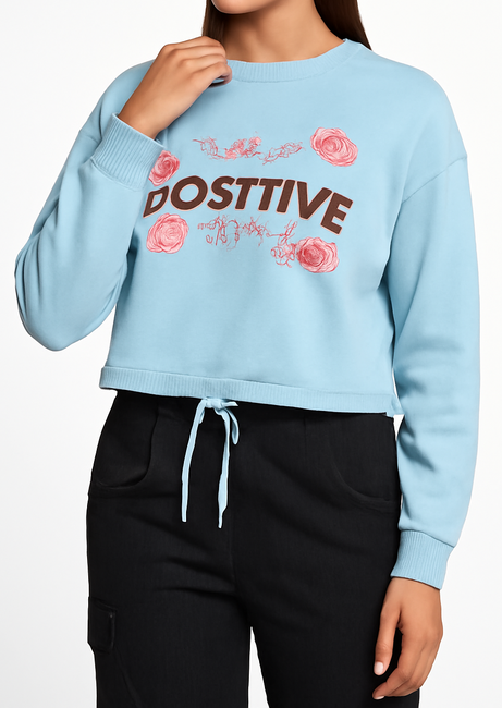 Positive Vibes Embroidered Sweatshirt with Floral Detail