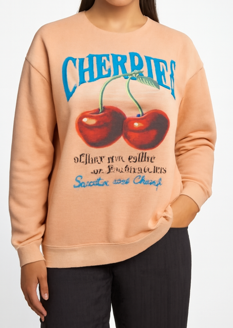 Cherry Graphic Sweatshirt with Playful Typography