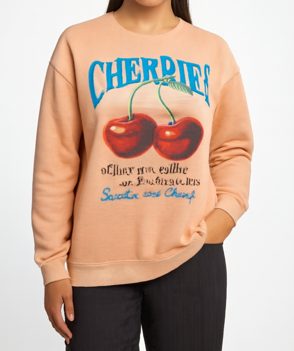 Cherry Graphic Sweatshirt with Playful Typography