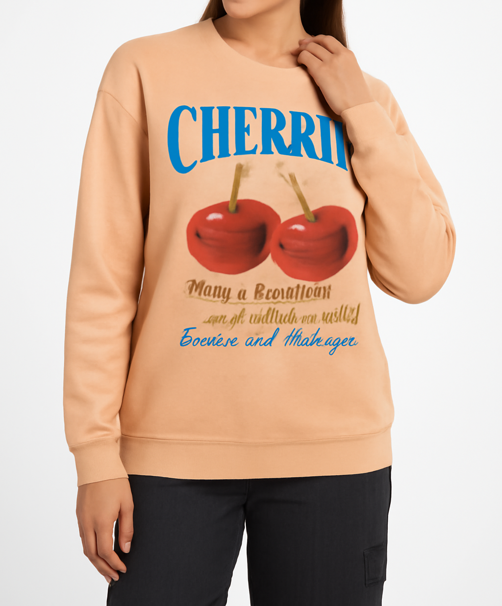 Cherry Graphic Sweatshirt with Playful Typography
