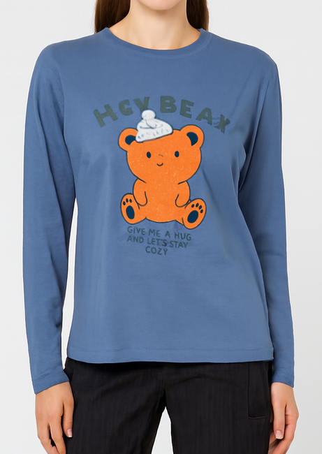 Give Me a Hug Bear Print Long Sleeve Top