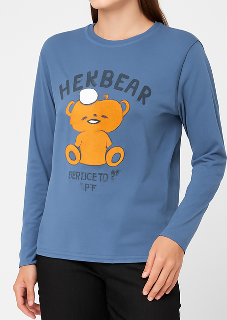 Give Me a Hug Bear Print Long Sleeve Top