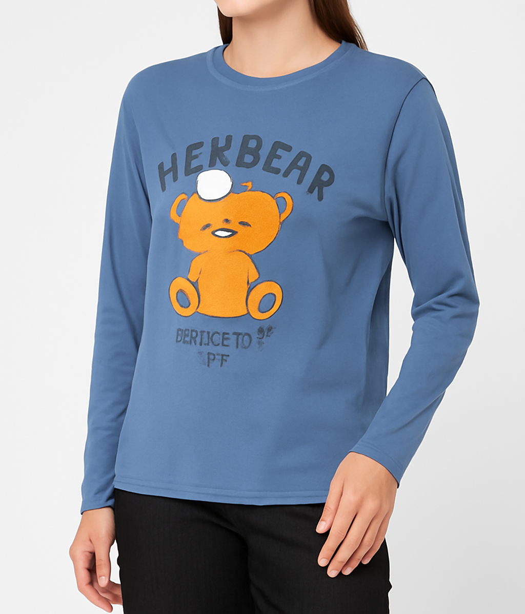 Give Me a Hug Bear Print Long Sleeve Top