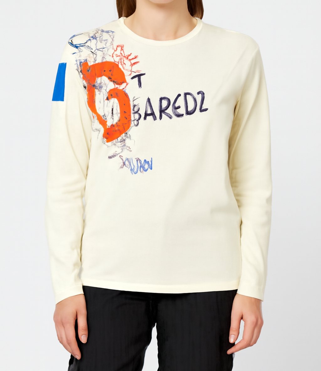 Cream Graphic Long Sleeve T-Shirt