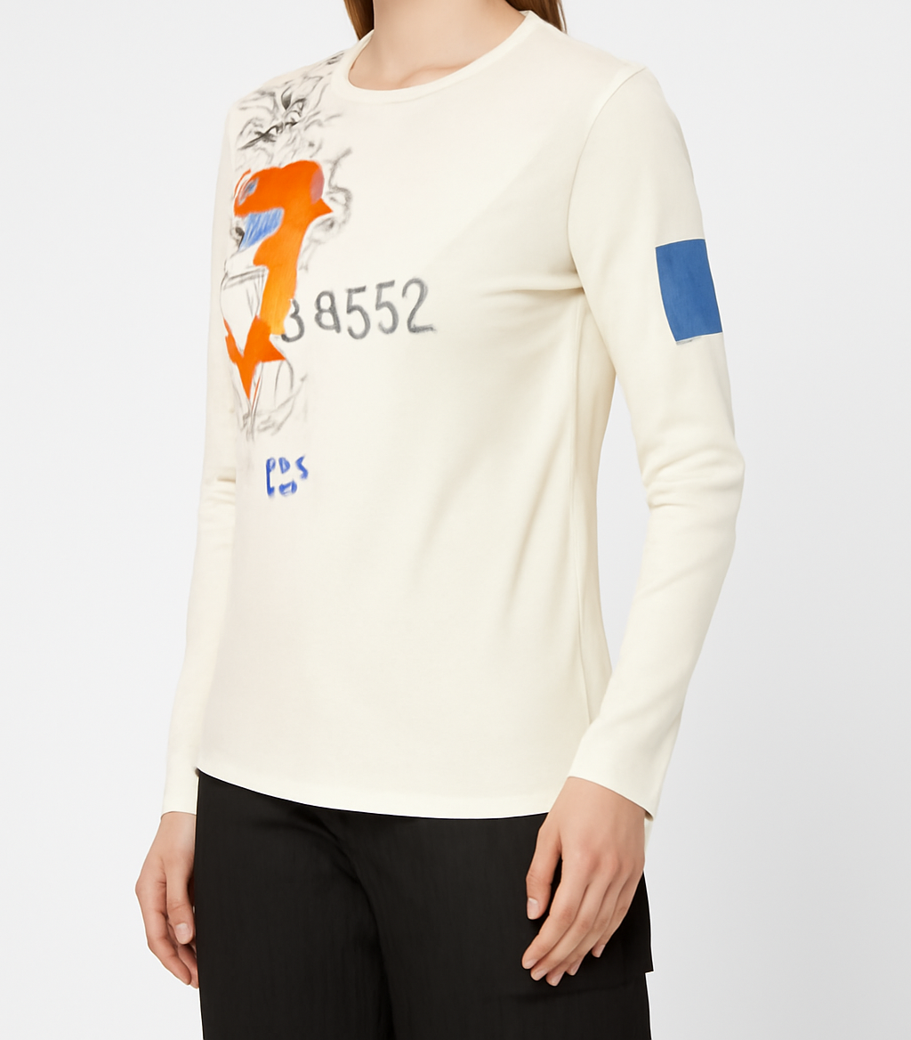 Cream Graphic Long Sleeve T-Shirt