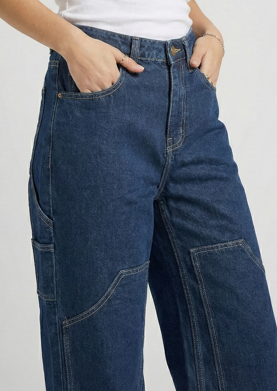 Women’s High-Rise Baggy Wide-Leg Jeans with Contrast Stitching