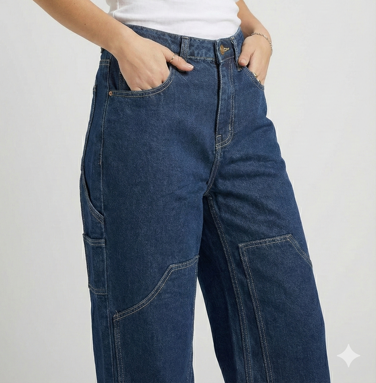 Women’s High-Rise Baggy Wide-Leg Jeans with Contrast Stitching