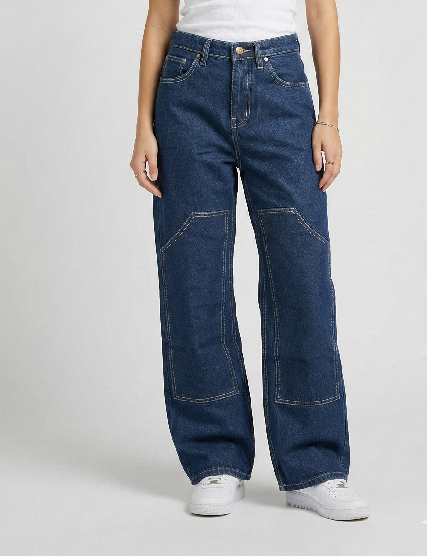 Women’s High-Rise Baggy Wide-Leg Jeans with Contrast Stitching