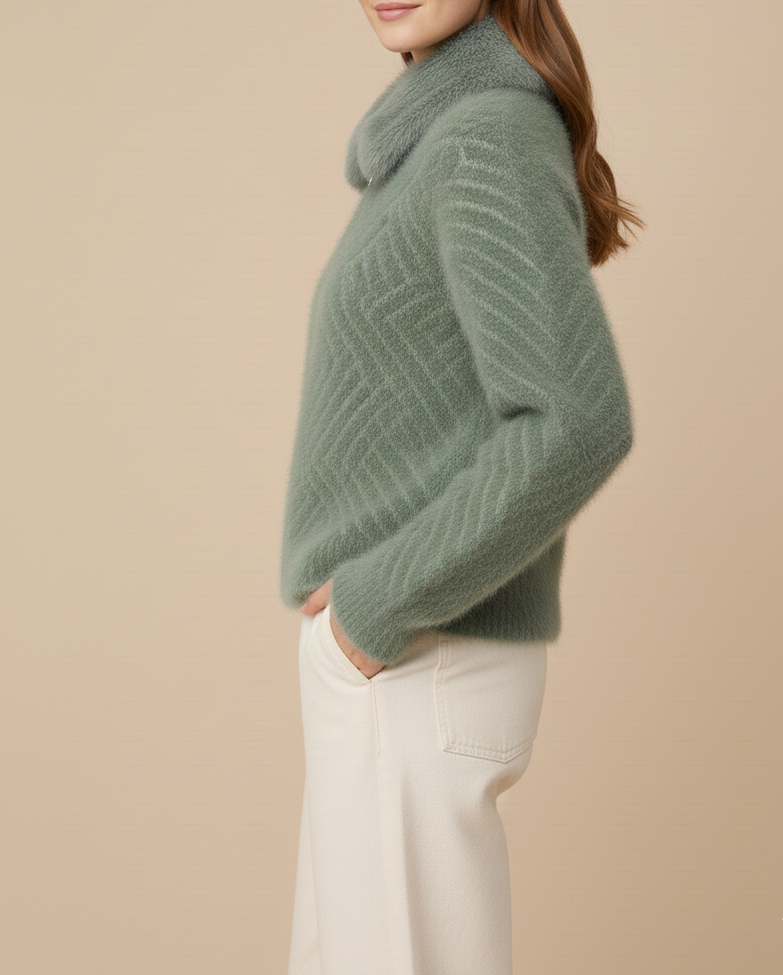 Luxury Fuzzy Knit Cardigan with Faux Fur Collar